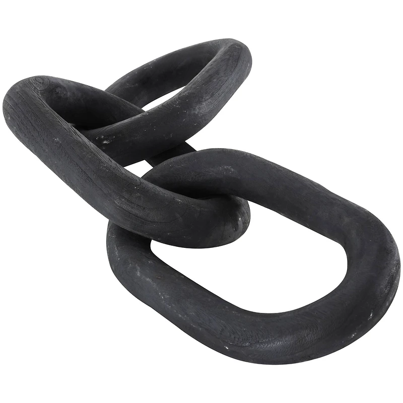 23" Matte Black Distressed Wood 3-Link Chain Sculpture
