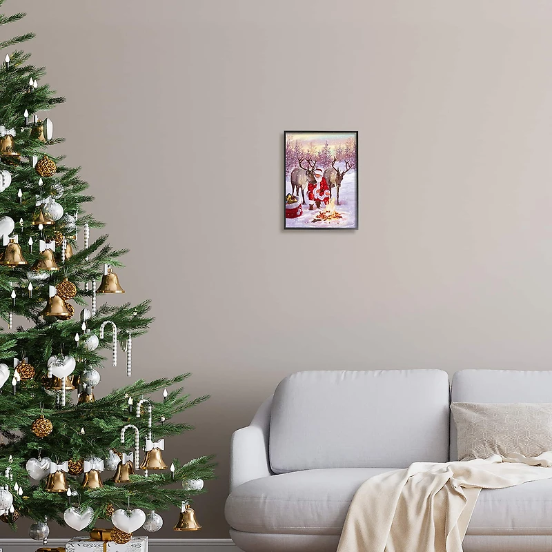 Stupell Industries Santa & Reindeer Bonfire Scene Framed Giclee Art