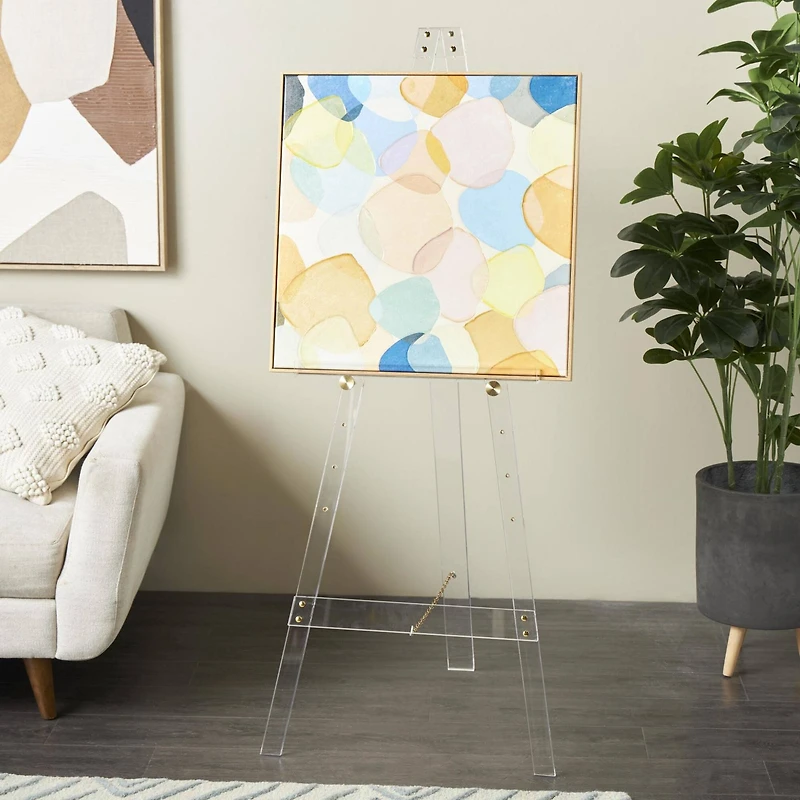 56" Clear Acrylic Plastic Adjustable 7-Tier Display Easel with Gold Metal Hardware & Chain Support