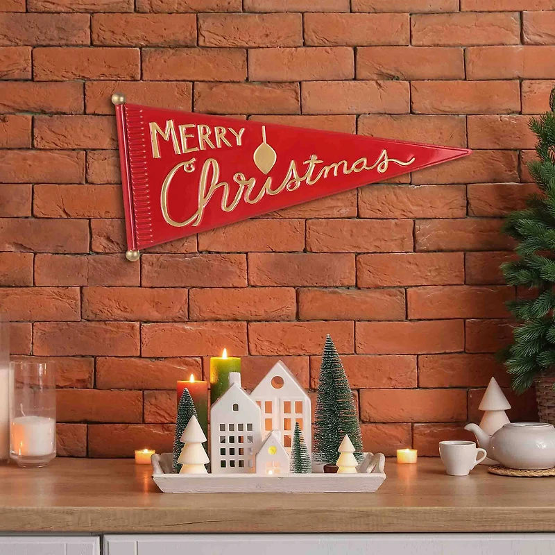 Glitzhome® 25" "Merry Christmas" Metal Pennant Wall Décor