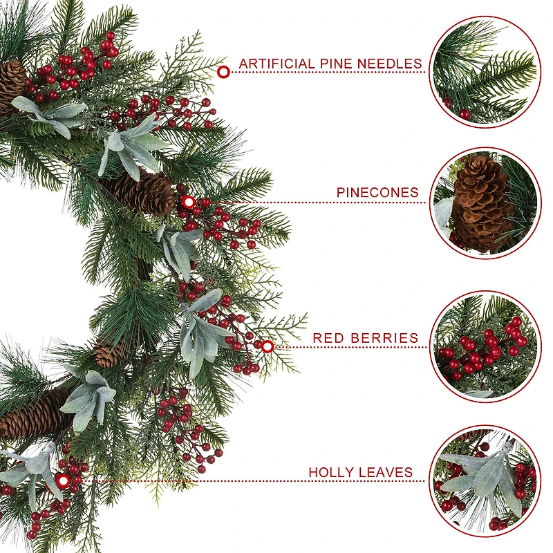 Glitzhome® 24" Christmas Pinecone, Leaf & Berry Wreath