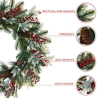 Glitzhome® 24" Christmas Pinecone, Leaf & Berry Wreath