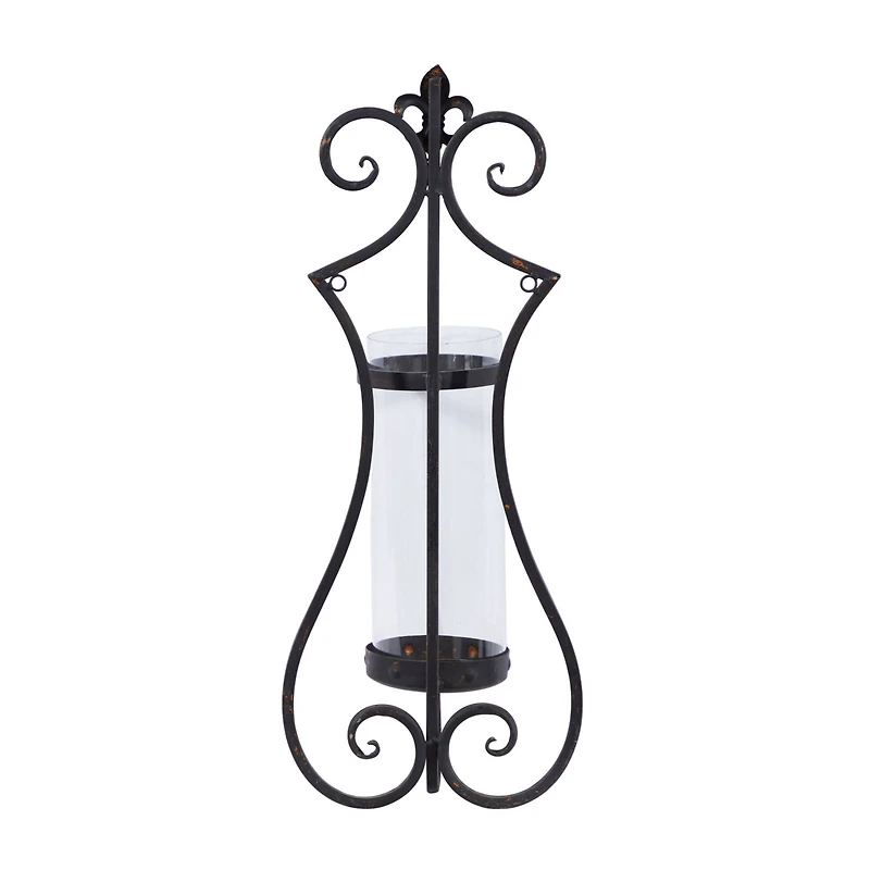 Black Iron Traditional Candle Wall Sconce, 25" x 10" x 6"