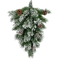 22" Unlit Snowy Flocked Angel Pine with Pine Cones Christmas Teardrop Swag