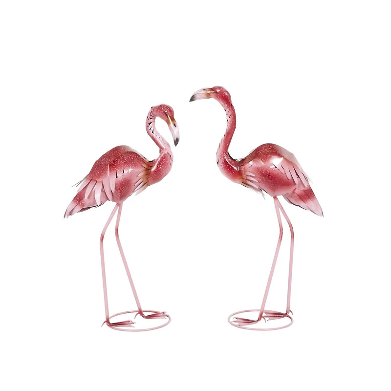 Tall Pink Ombre Textured Metal Flamingo Garden Sculpture Set