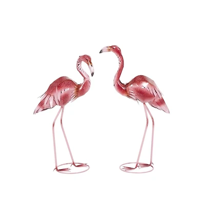 Tall Pink Ombre Textured Metal Flamingo Garden Sculpture Set