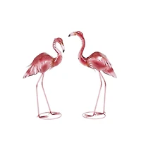 Tall Pink Ombre Textured Metal Flamingo Garden Sculpture Set