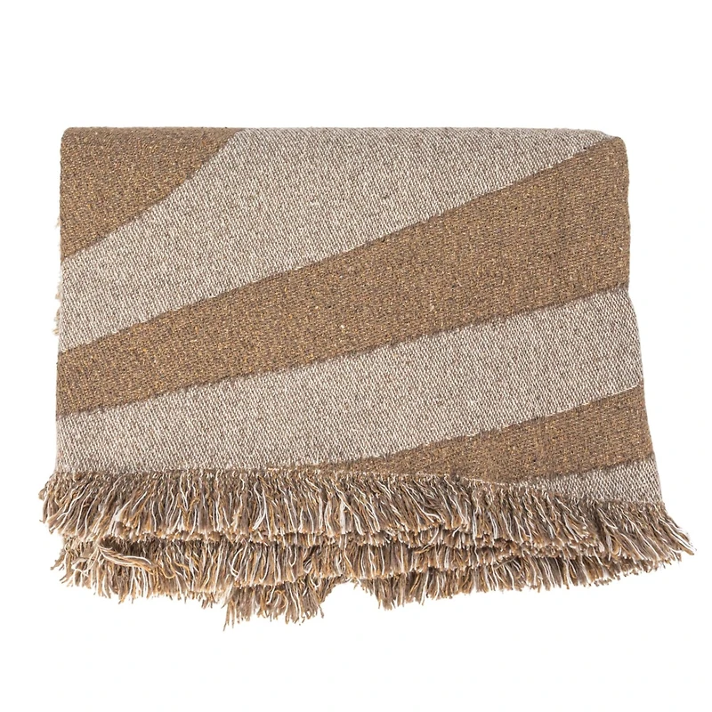Hello Honey® Brown & Beige Wave Design Woven Reclaimed Cotton Blend Throw with Fringe