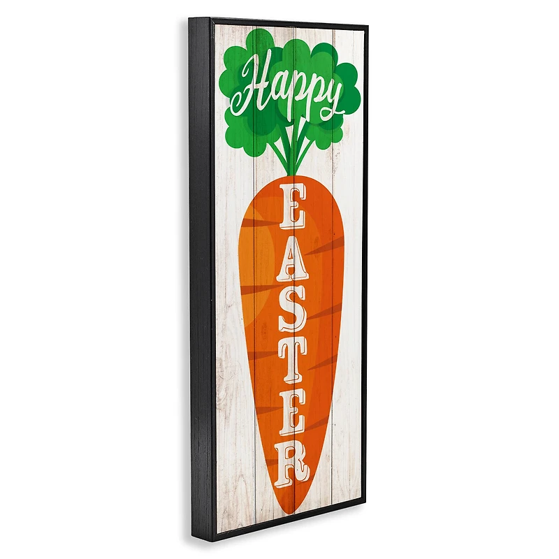 Stupell Industries Happy Easter Vertical Rustic Carrot Sign Phrase Framed Giclee Art