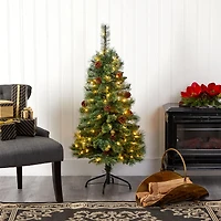 4ft. Pre-Lit White Mountain Pine & Pinecones Artificial Christmas Tree with Clear LED Lights