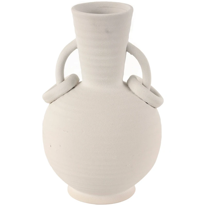 13" Ceramic Textured Vase with Ring Handles