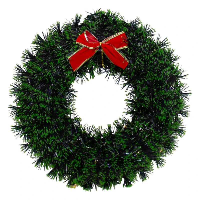 17" Pre-Lit LED Green Tinsel Artificial Wreath With Bow