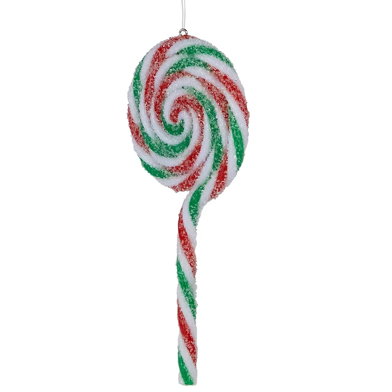6ct Frosted White Green and Red Lollipop Christmas Ornaments 7"