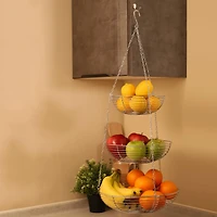 12" Silver & Chrome 3-Tier Hanging Metal Basket