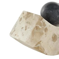 5" Brown Marble Arched Curved Bookends with Black Orbs, 2ct