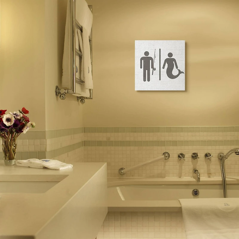 Stupell Industries Rustic Fisherman or Mermaid Bathroom Sign Grey White Canvas Wall Art