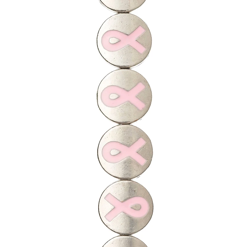12 Pack: Pink Ribbon Metal Lentil Beads, 14mm by Bead Landing™