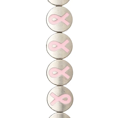 12 Pack: Pink Ribbon Metal Lentil Beads, 14mm by Bead Landing™
