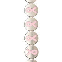 12 Pack: Pink Ribbon Metal Lentil Beads, 14mm by Bead Landing™