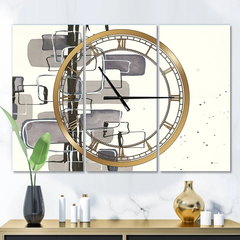 Designart Glam Dancing Shape IV Modern 3 Panel Wall Clock