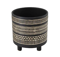 Hello Honey® 8" Black Patterned Round Stoneware Flower Pot