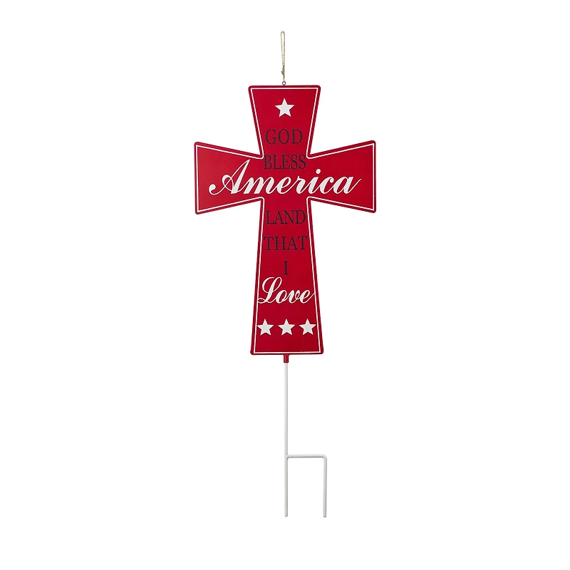 Glitzhome® 32" Patriotic Americana Double-Sided Metal Cross Yard Stake
