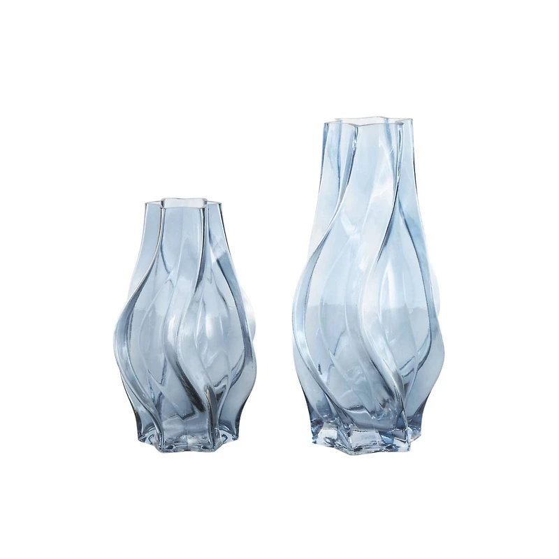 Blue Wavy Ombre Glass Vase Set