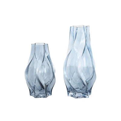 Blue Wavy Ombre Glass Vase Set