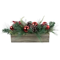 24" Pine Foliage in Wooden Box Planter