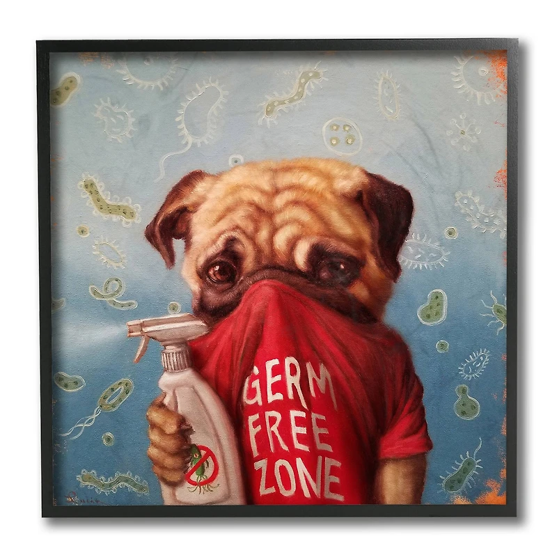 Stupell Industries Pug Portrait Germ Free Zone Cleaning Dog, 12" x 12"