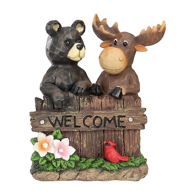 9.5" Black Bear & Moose Welcome Outdoor Garden Statue