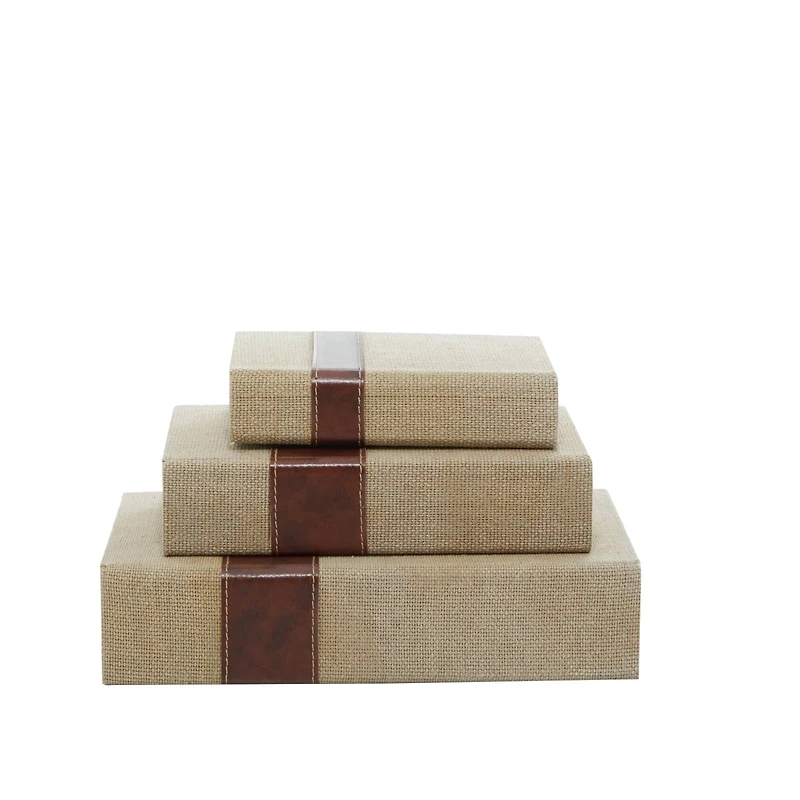 Beige & Brown Traditional Rectangular Wooden Book Set