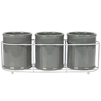 Hello Honey® 11.5" Gray Farmhouse Ceramic Crocks in White Metal Holder
