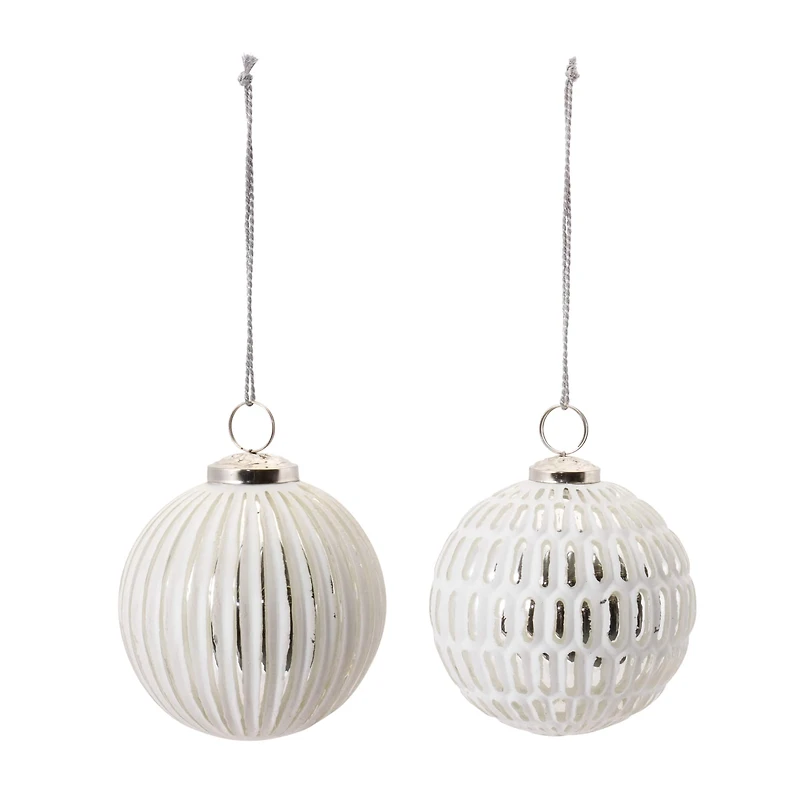 4" Frosted Glass Ball Ornament Set
