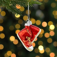 2.25" Red and Silver Sneakers Glass Christmas Hanging Ornament