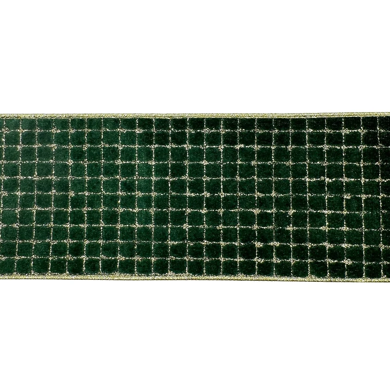 3.5" x 20ft. Green & Gold Grid Wired Ribbon by Celebrate It®