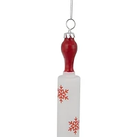 7" Red Snowflakes Rolling Pin Glass Christmas Ornament