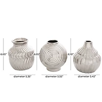 Silver Ceramic Abstract Textured Vase Set