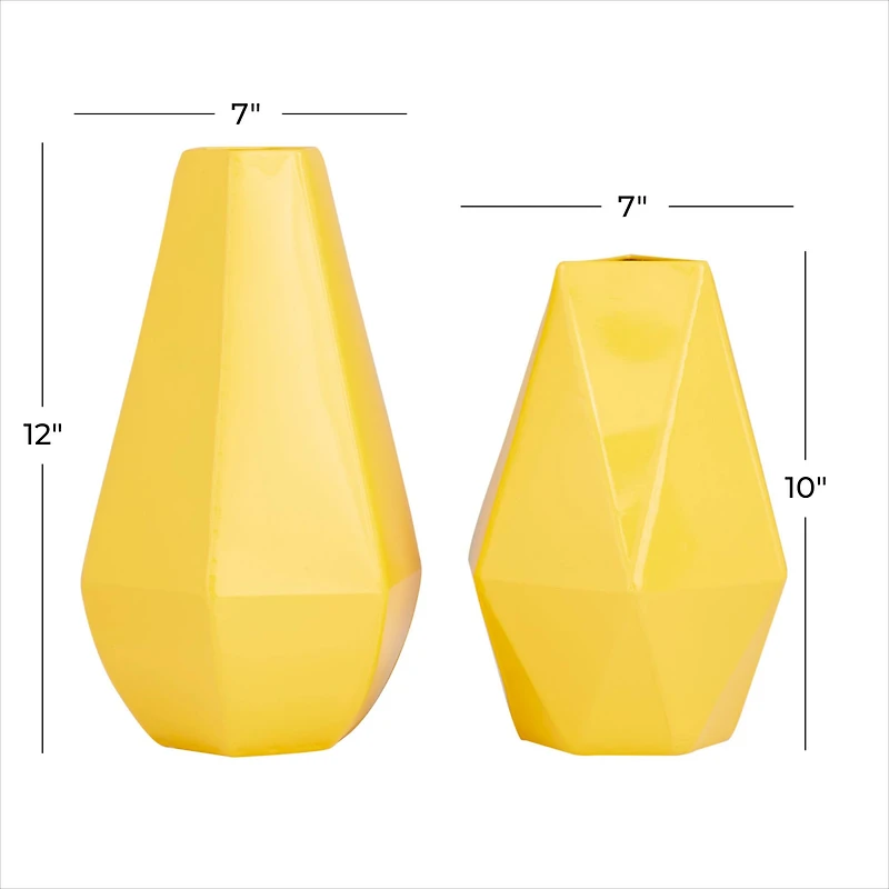 CosmoLiving by Cosmopolitan Yellow Iron Contemporary Vase, 12" x 10"