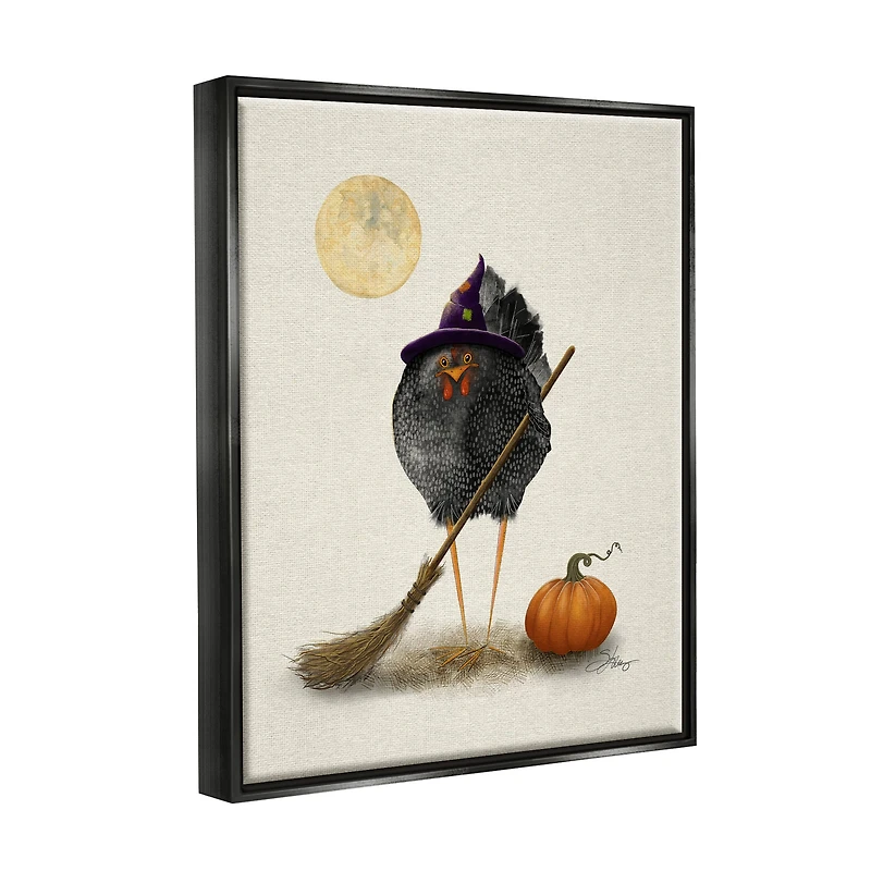 Stupell Industries Halloween Black Bird Witch Framed Floater Canvas Wall Art