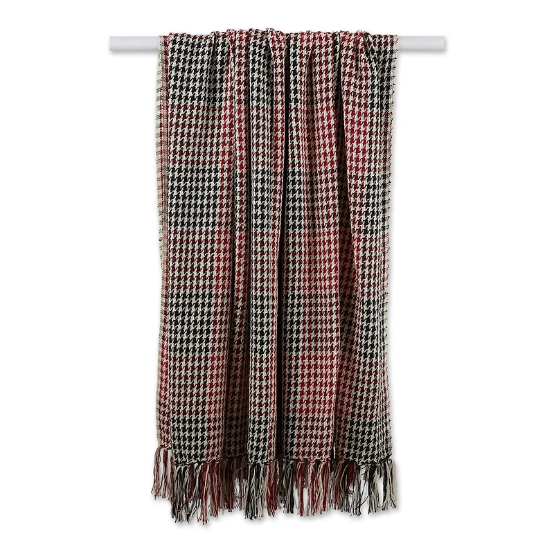 Red & Black Houndstooth Plaid Throw