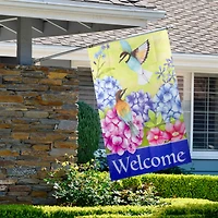 40" Welcome Floral Hummingbird Outdoor House Flag