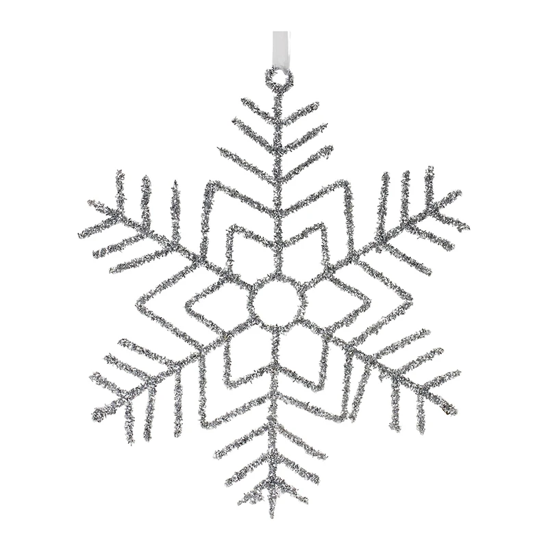 Glittered Silver Snowflake Wire Ornament Set
