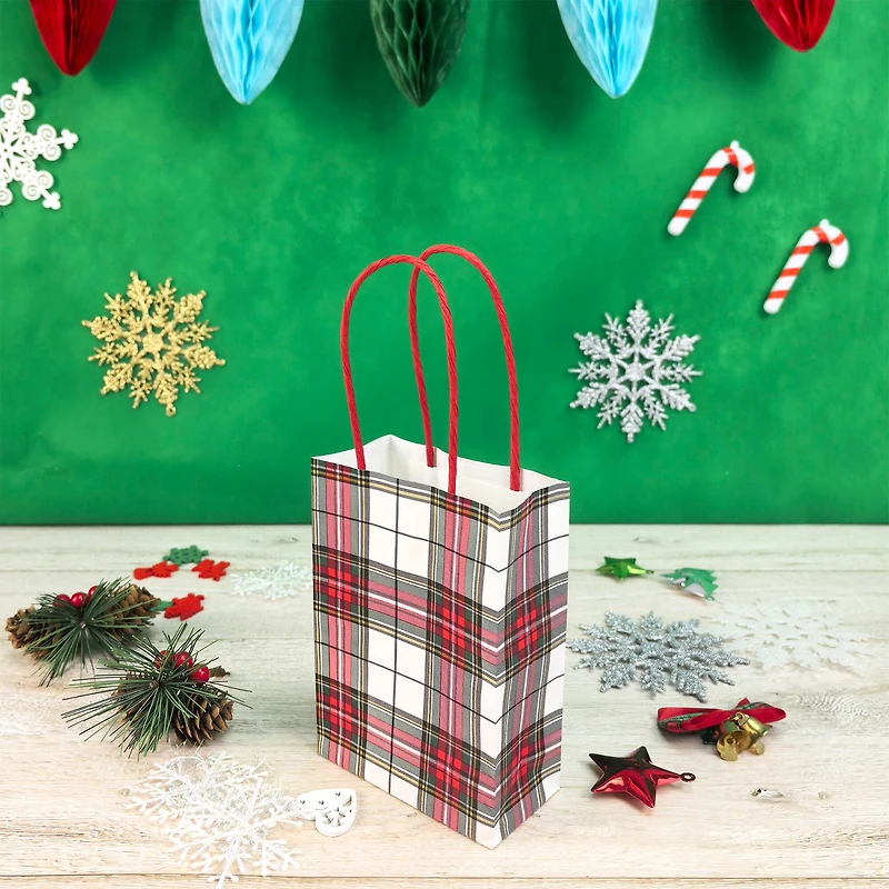 Mini White Plaid Gift Bags, 6ct. by Celebrate It™