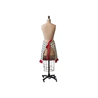 Hello Honey® Natural, Green & Red Cotton Printed Half Apron with Christmas Tree Pattern, Pocket & Ruffle