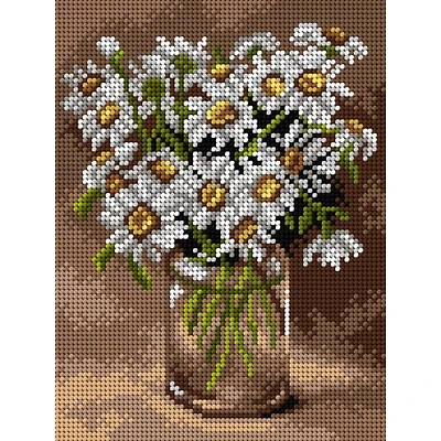 Orchidea Needlepoint Canvas For Halfstitch Without Yarn Ox-Eye Daisies In A Glass Vase - Printed Tapestry Canvas