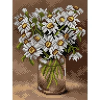 Orchidea Needlepoint Canvas For Halfstitch Without Yarn Ox-Eye Daisies In A Glass Vase - Printed Tapestry Canvas