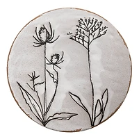 Hello Honey® 12" White & Black Round Debossed Stoneware Pedestal with Flowers & Reactive Glaze