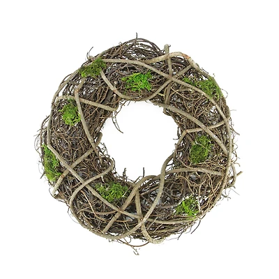 14" Spring Green Moss and Twig Wreath