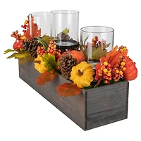 27" Pumpkin, Berry & Pinecone Fall Harvest Triple Pillar Candle Holder
